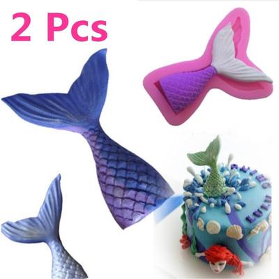 2 pçs cauda de sereia molde de bolo fondant de silicone líquido diy criativo molde de cozimento de silicone mol de chocolate
