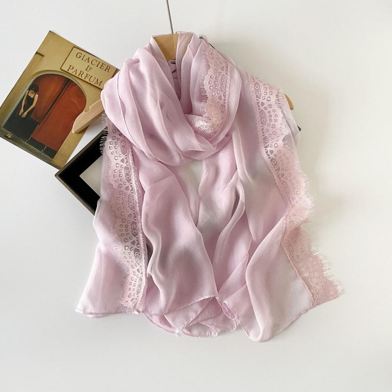 Summer Lace Scarf Shawl Cloud Pattern Yarn Malay Chiffon Scarf Thin Scarf Solid Color Yarn Scarf for Women