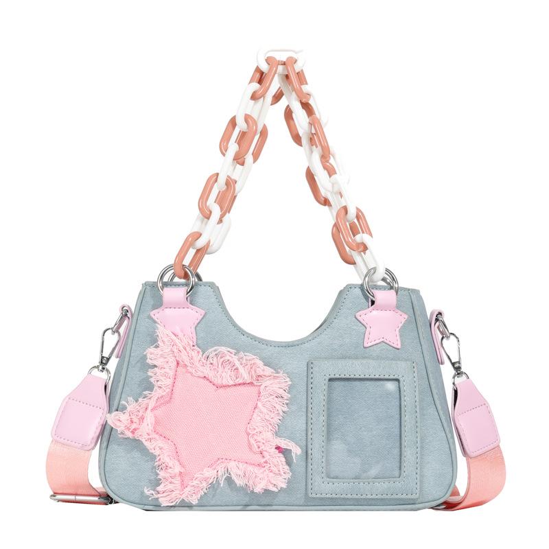

2024 Japanese Spicy Girl Denim Shoulder & Crossbody Bag for Women светло-синий