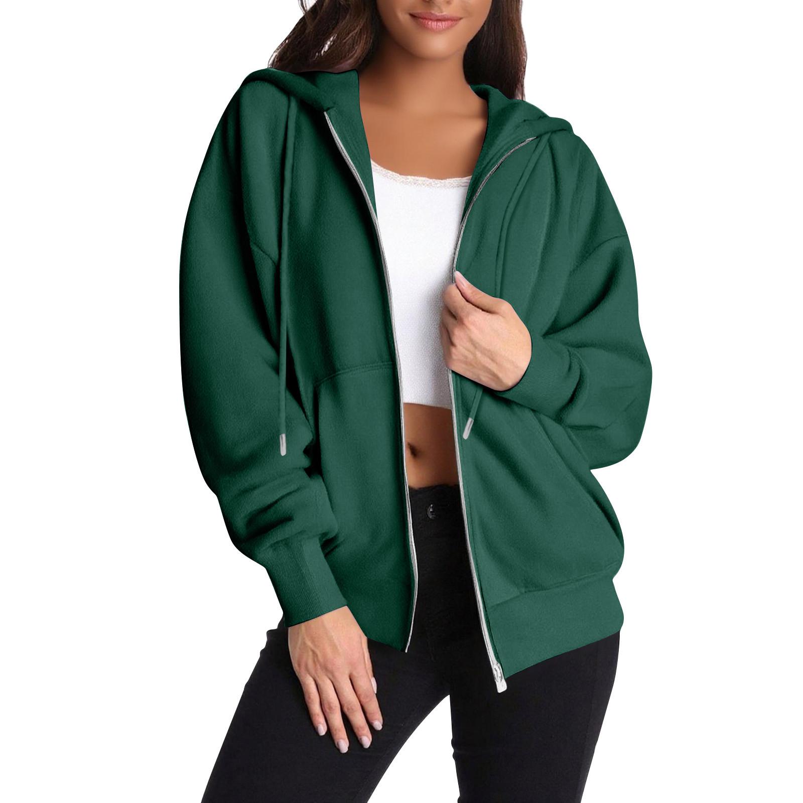 

Женская толстовка на молнии с длинным рукавом, спортивная куртка с карманом, модная одежда L армия зеленый