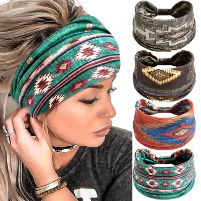 Bandeaux Bohème Africains pour Femmes Large Turban en Coton Headwrap Nœud Élastiques pour Cheveux Bandeau Sport Entraînement Yoga Accessoires pour Cheveux