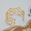 Youthway Metal Flower Skeleton Cuff Open Bracelet 18K Gold Color Waterproof Minimalist Stainless Steel Wrist Jewelry