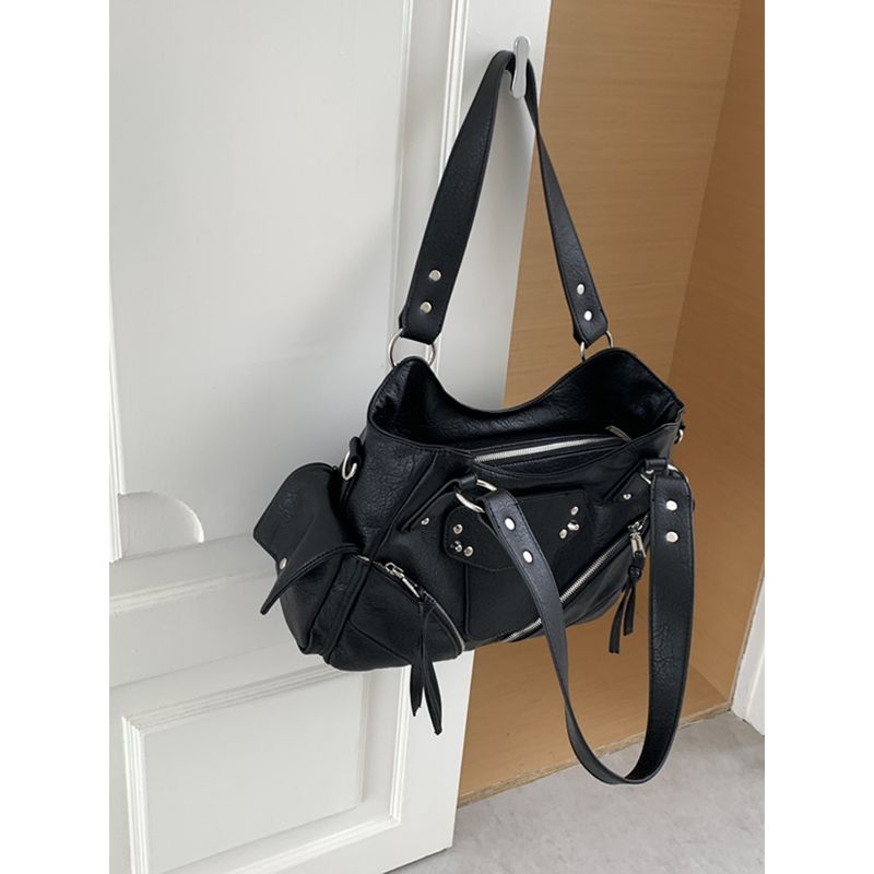 

Obesity Homemade South Korea Fancy Motorcycle Bag 2025 New Arrival Special-Interest Design Fashion One-Shoulder Tote Messenger Bag for Women Black