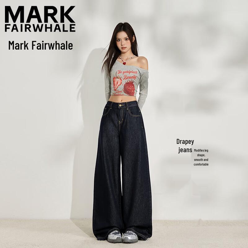 MARK FAIRWHALE Women s Dark Blue High-Waist Wide-Leg Jeans XS