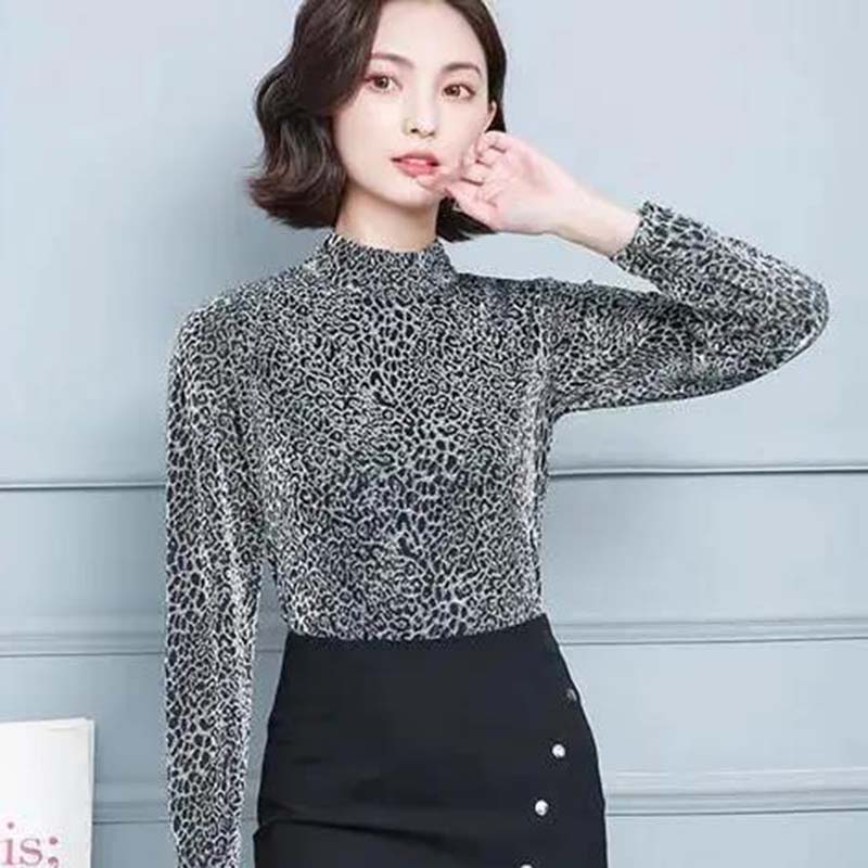 Women's Spring and Autumn Loose Bottoming Shirt Half Turtleneck Long Sleeve All-match Top