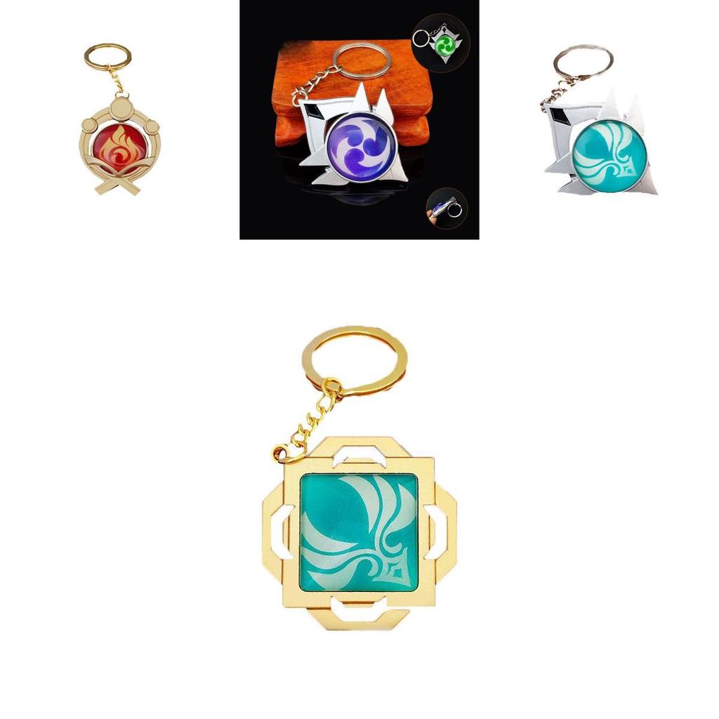 Genshin Impact Seven Elements Keychain Featuring Geo Anemo Electro Dendro Hydro Pyro Cryo Design