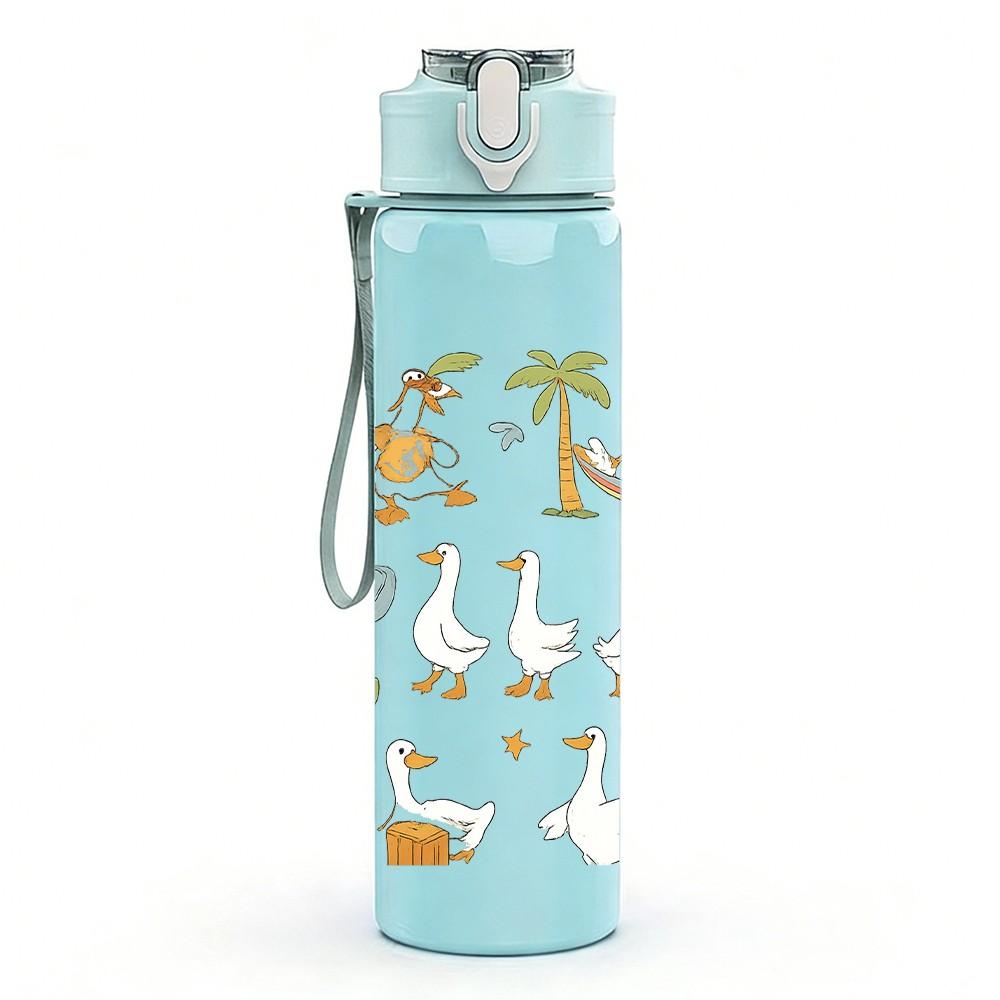 1PC Tropical Duck Repeat Pattern 750ml Color Plastic Sports Water Bottle Leakproof Flip Straw Lid Suitable for Sports Office Home Use