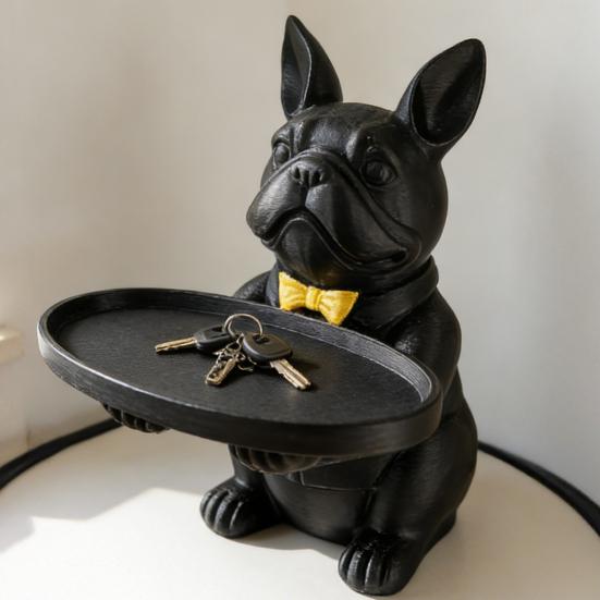 Französische Bulldogge Statue Tablett Organizer für Schlüssel Süßigkeiten Schmuck Ohrringe Moderne Kunst Esstisch Deko für Eingangsbereich Couchtisch Büro Schreibtisch