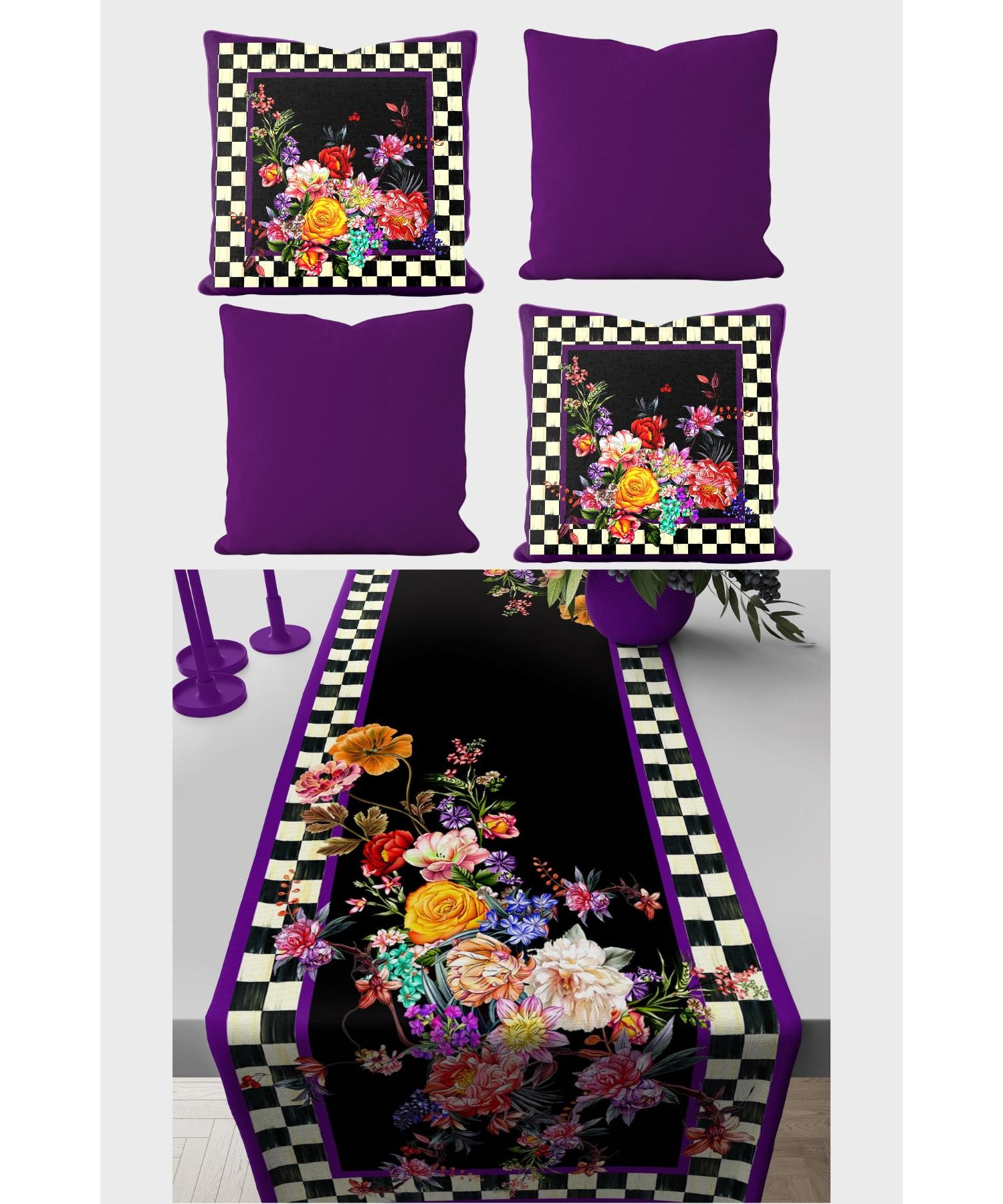 

Набор винтажных фиолетовых шашек для бегунов и декоративной наволочки