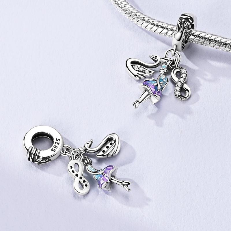 Copper Delicate Black Swan Ballerina Pendant Girl Dances Charm Compatible With Authentic Charm Bead Charms Bracelets Women Do It Yourself Jewellery Gi
