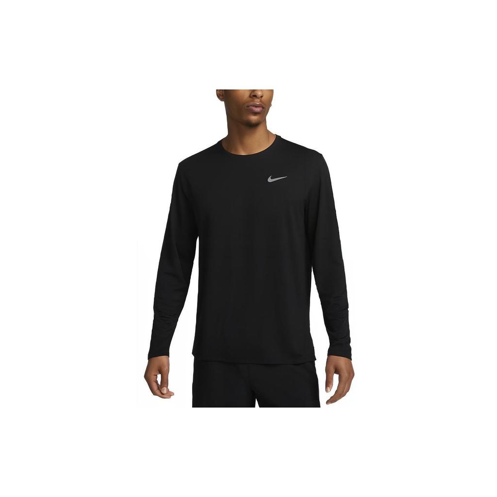 Nike Miler Solid Color Logo Crew Neck Long Sleeve Sport Shirt Men Tops Black FB7070-010