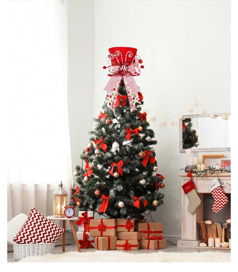 Cross-border Christmas Tree Topper: Star Hat with Bow and Retractable Spring
