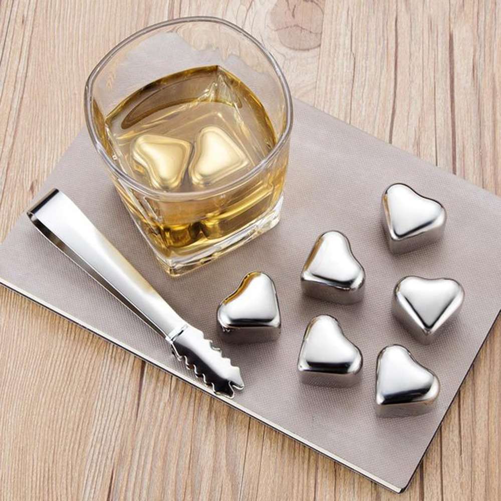 

Stainless Steel Ice Cubes with Clip Heart Shape Chilling Stones Drinks Ice Rocks Cooler For Whiskey Wine Bar Kitchen