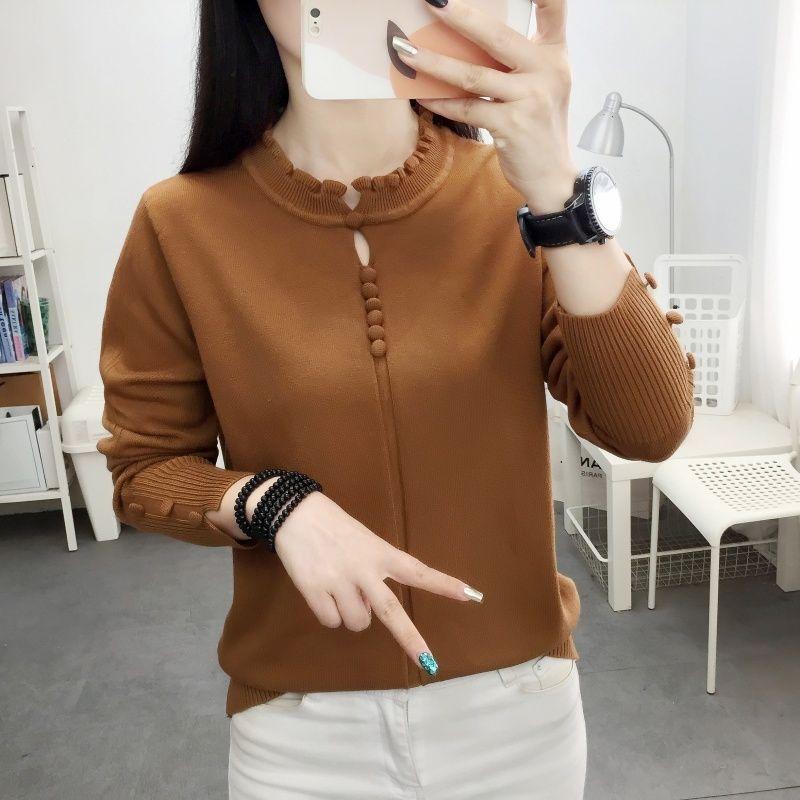 

Свитер-водолазка с грибовидным низом для женщин, осень-зима, новый стиль, модный короткий вязаный топ, универсальный XXXL коричневый