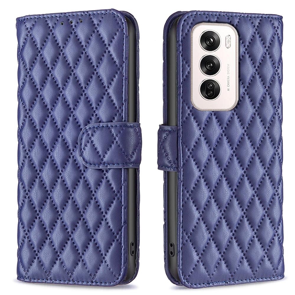 

For Oppo Reno12 5G (Global) Case PU Leather Wallet Rhombus Phone Cover Blue