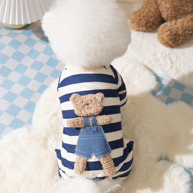 New Dog Three-dimensional Cute Bear Striped Four-legged Home Clothes Cat Home Pet Four-legged Air Conditioning Clothes