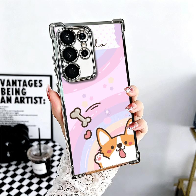 

Corgi Dog Cute Plating Phone Case For Samsung Galaxy S24 S25 FE S26 Edge S23 Ultra S22 S21 Plus S20 Anti-Fall Airabag Cover Samsung S25 Plus