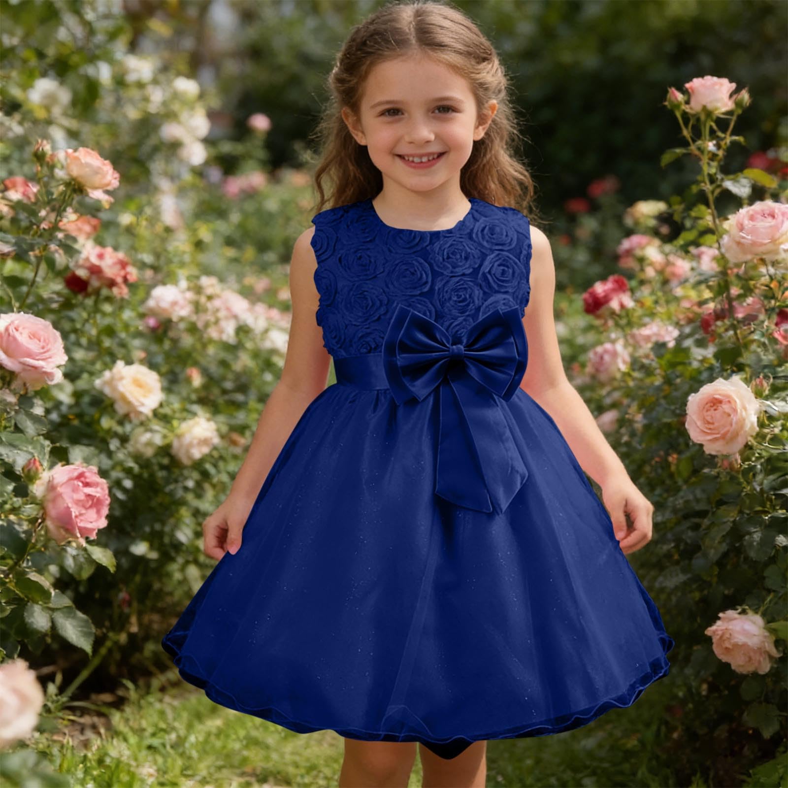 Girls Princess Dress Mesh Tulle Sleeveless Bowknot Dress 110