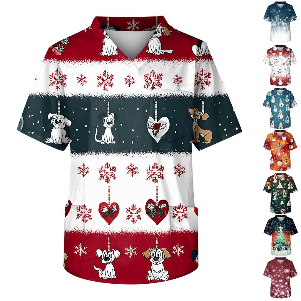 Ανδρική μπλούζα εργασίας με κοντό μανίκι με λαιμόκοψη V με στάμπα