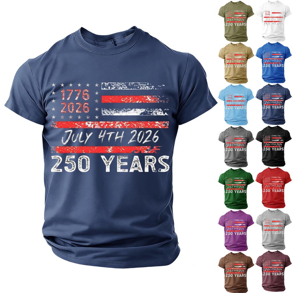 Men’s Casual Lightweight Short Sleeve Crew Neck T-Shirt with Printed Letter Graphic 1776 2026 July 4th 2026 250 Years Design Comfortable Fit