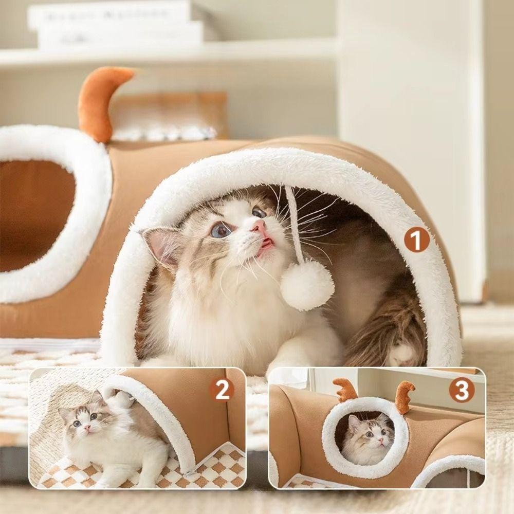 2in1 Cat Tunnel Toy Cartoon Pet Hideaway Tunnel Cat Mat Pet Nest  Play and Sleep