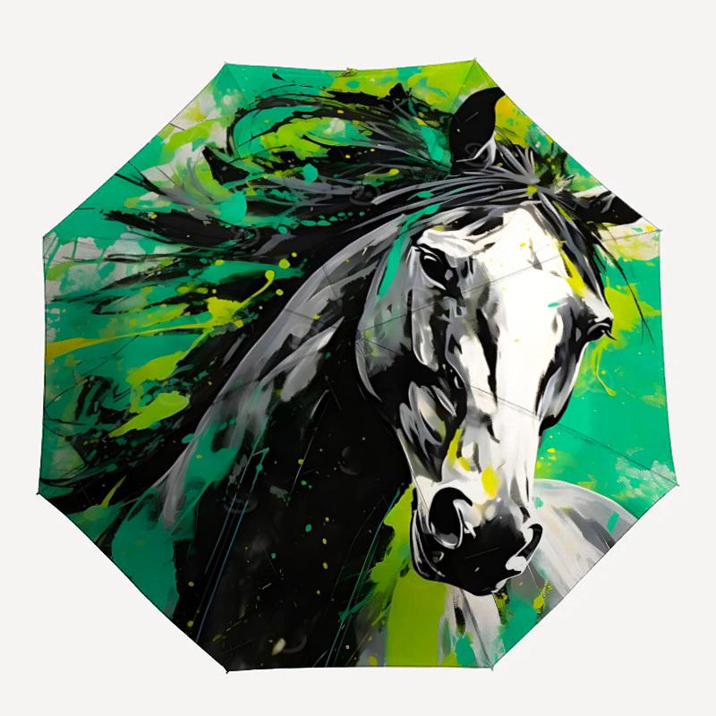 

1pc Horse Abstract Art Automatic Folding Umbrella Portable Collapsible 8-Rib Umbrella for All Seasons, Casual Outdoor Accessory, B56