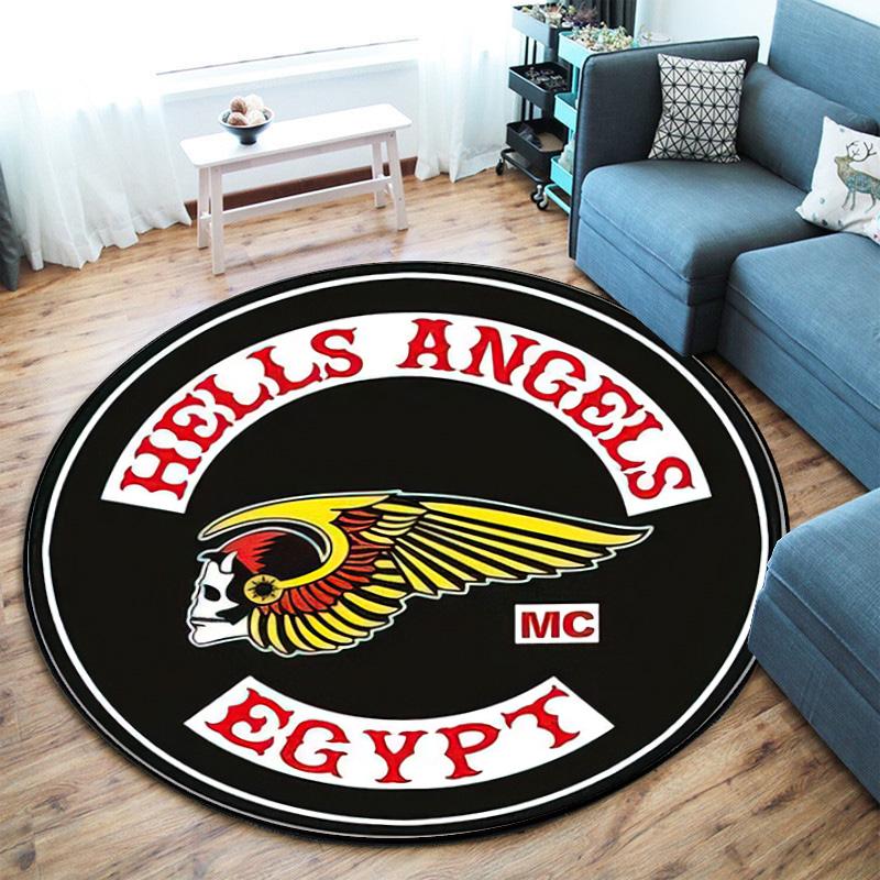 Gang violence Motorcycle enthusiasts Hells Angels Motorcycle Club circular carpet is soft, home, bedroom, door mat decoration, and non slip carpet E5