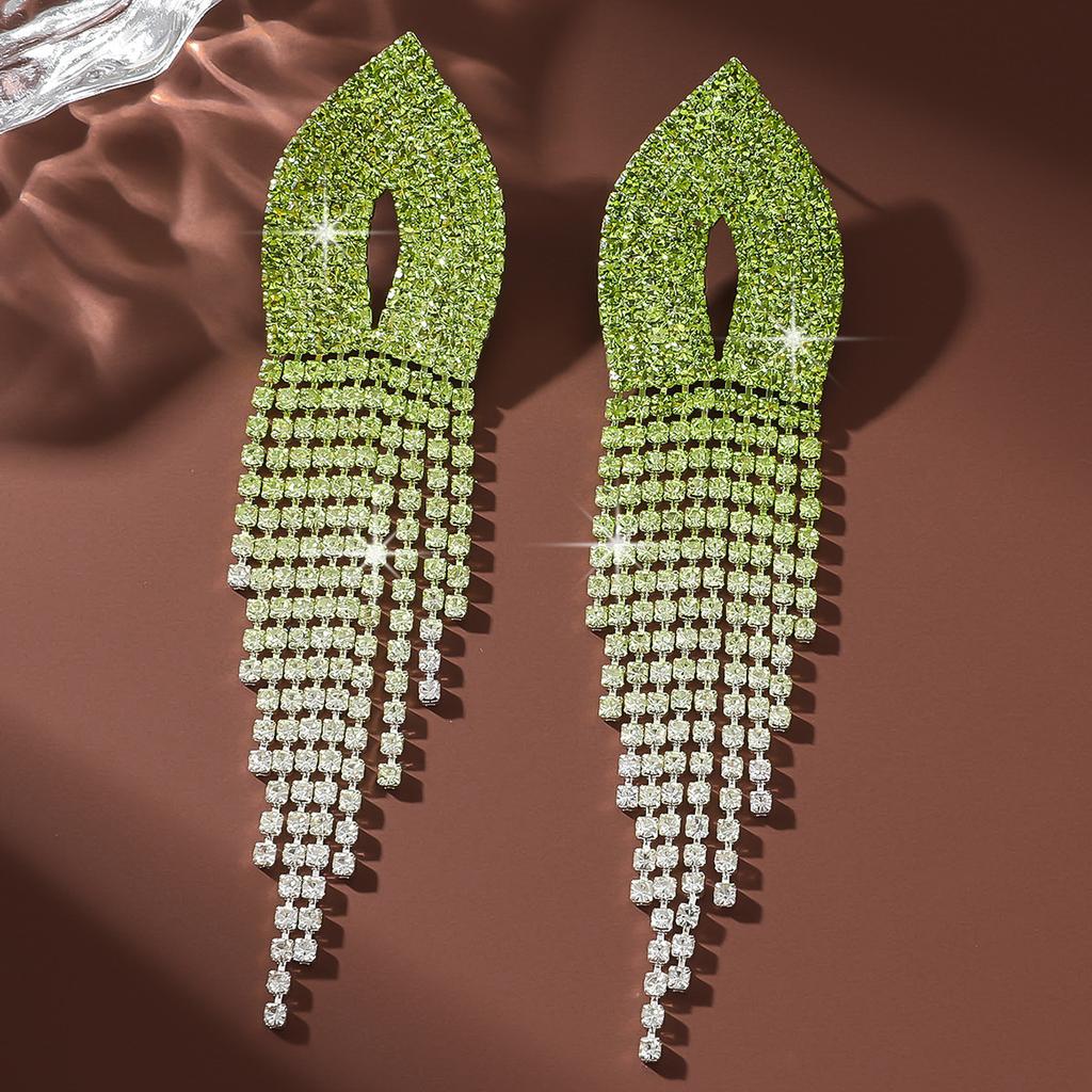 Original Gradual Change Of Color Stud Earrings With Diamonds Exaggerated Earrings Full Of Diamonds Long Earrings