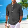 Men's New Solid Color Casual Cotton And Linen Standing Collar Long Sleeved Shirt