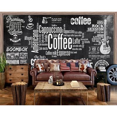 Blackboard Newspaper Cafe Retro Mural Black And White Letter Theme 3d Wallpaper