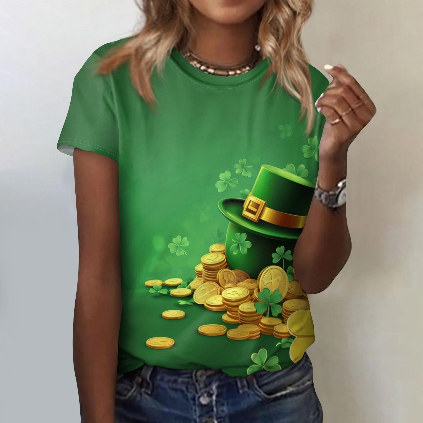 

Женская модная повседневная блузка с круглым вырезом и короткими рукавами с цветочным принтом M зелёный