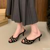 Fashion 2025 New Elegant Minimalist Thin Heels Peep Toes Shoes Square Toes Slip On Woman Slippers Fashionable Versatile Women Sandalias