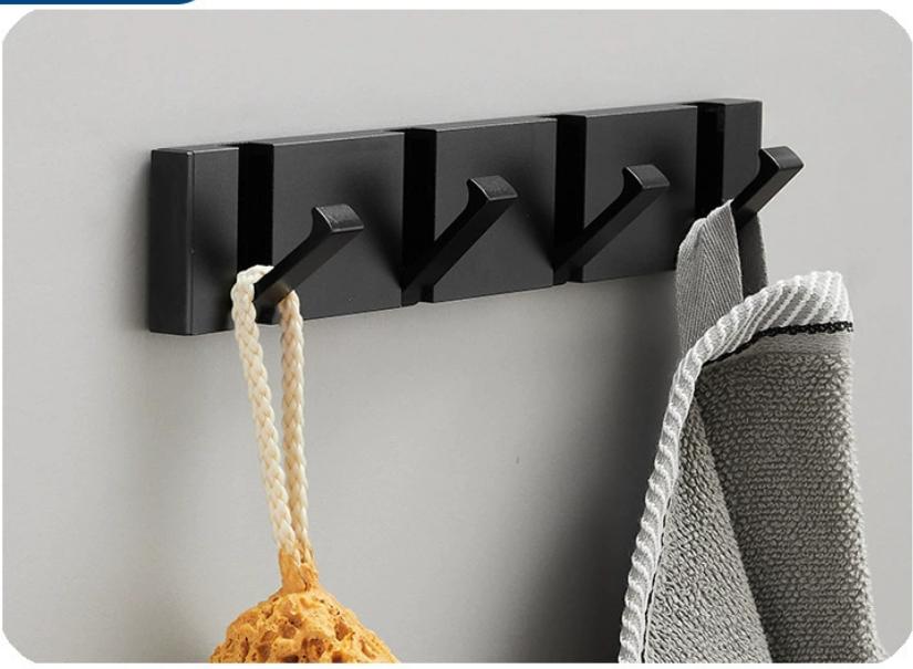 Black Towel Hanger  Robe Hook Folding Clothes Hook Black Gold Clothes Rack Hanger Aluminum Kitchen Hook Door Hanger Wall Mounted