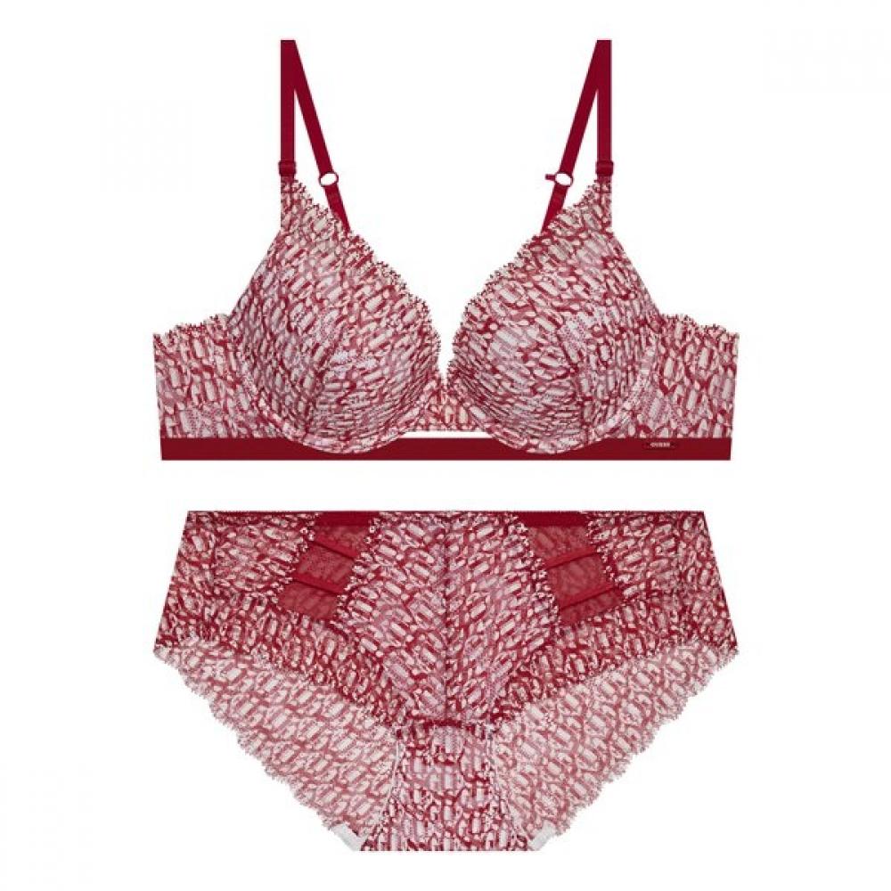 Guess Underwear Red Logo Lettering Wire Bra+panty Set Rd 85C/95