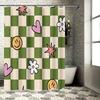 Stylish Green and Beige Checkered Shower Curtain with Cute Patterns for Your Home Bathroom DecorationWaterproof PolyesterFabric