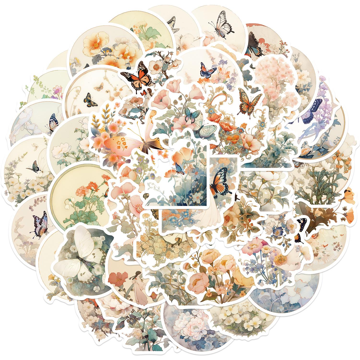 

50 Мультяшных Наклеек с Бабочками, Любовью, Цветами, Дудлами, для Гитары, Блокнота, Чемодана, Водонепроницаемые DIY Наклейки