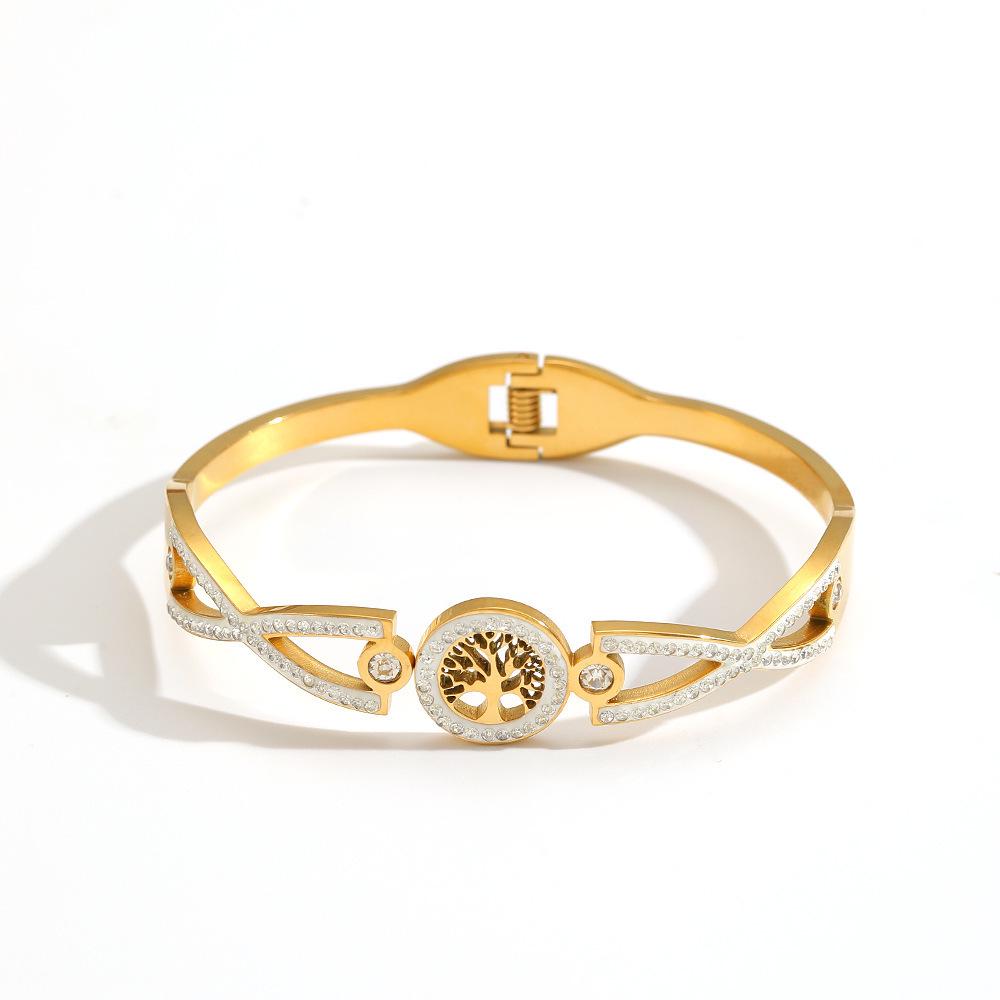 18 Karat vergoldetes Lebensbaum-Armband mit Diamanten - Damen Titanstahl