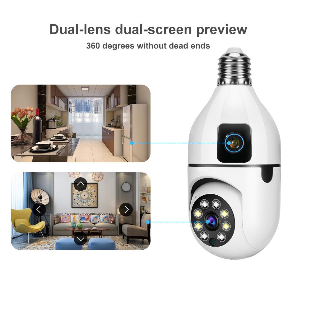Wireless Dual-Screen Light Bulb Camera with Night Vision and Smart Monitoring