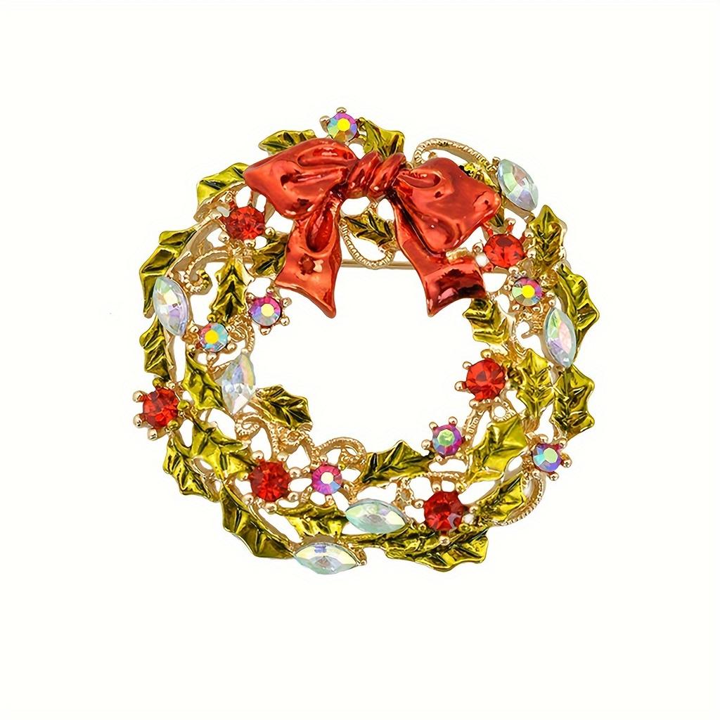 Gyn&Joy Christmas Wreath Gift Brooch Women's Corsage Pin Is Suitable For Festive Wear