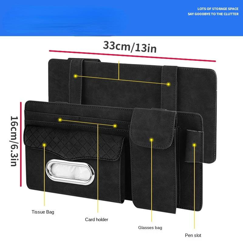Universal PU Leather Car Sun Visor Organizer - 1pc, Car Storage Bag for Tidying, Pen & Bill Holder