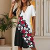 Women's Summer Classic Print Dress Casual Beach A-line V-neck Loose Sundress