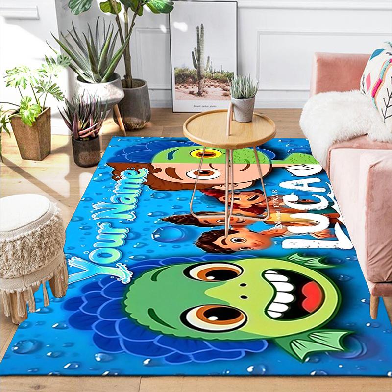 Custom 1Pc Luca Cartoon Sea Monster Characters Printed Flannel Rug Soft Non Slip Carpet for Bedroom Living Room Office Floor Home Decor Xmas Gift Q114