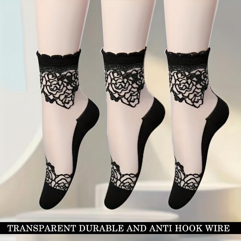 3pair Women's Thin Transparent Lace Socks, Comfortable, Breathable and Non-slip Boat Socks
