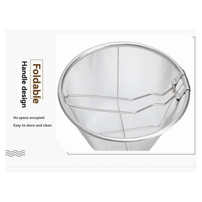 AD23-Folding Fry Basket Mesh Container 7 Inch Foldable Deep Fryer Basket With Handle For Frying And Food Presentation