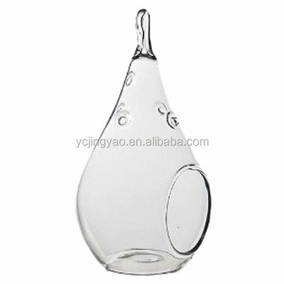 Blown Hanging Clear Glass Flower Teardrop Vase with Holes