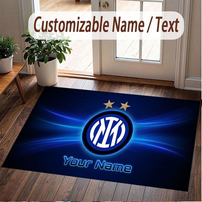Custom Rug Inter Milan Pattern Print Name Text Soft Non‑Slip Floor Carpet for Home Indoor Decoration