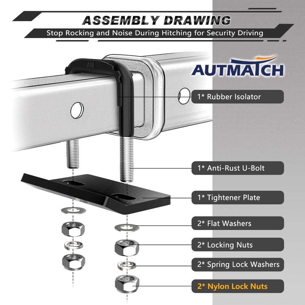 AUTMATCH Hitch Tightener Anti-Rattle Clamp, Heavy Duty Hitch Stabilizer for 1.5" and 2" Trailer