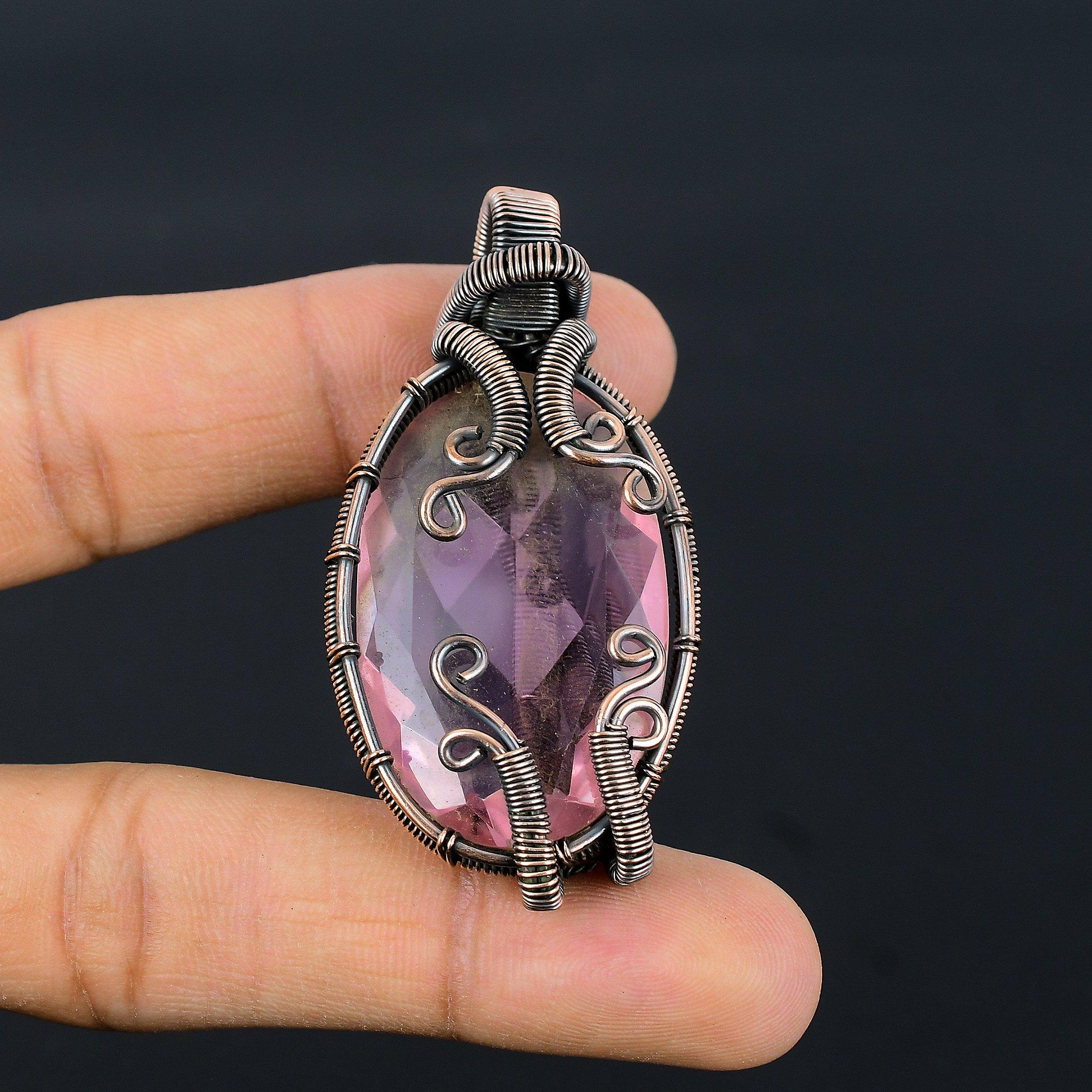 

Кулон из розового кунцита, Ювелирные изделия из драгоценных камней, Кулон, обернутый медной проволокой 999 пробы, Ювелирные изделия ручной работы, Кулон с камнем-талисманом, Подарок для него 2.55 Inches