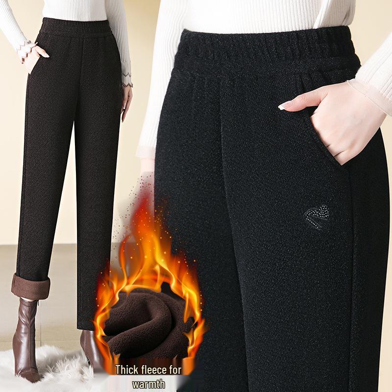 Women's High-Waisted Fleece-Lined Cigarette Pants, 2024 Winter Style, Warm Thickened Plus Size Casuals