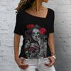 Women's T Shirt Vintage Skull 3D Printed V-neck Blouses Casual Short Sleeve Pullover Tops Summer Oversized Harajuku Clothes Tees